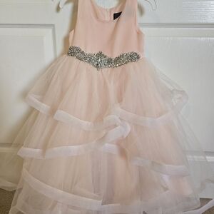 Chantilly Place Little Girls SatinCascade Mesh Jeweled Waist Detail Dress